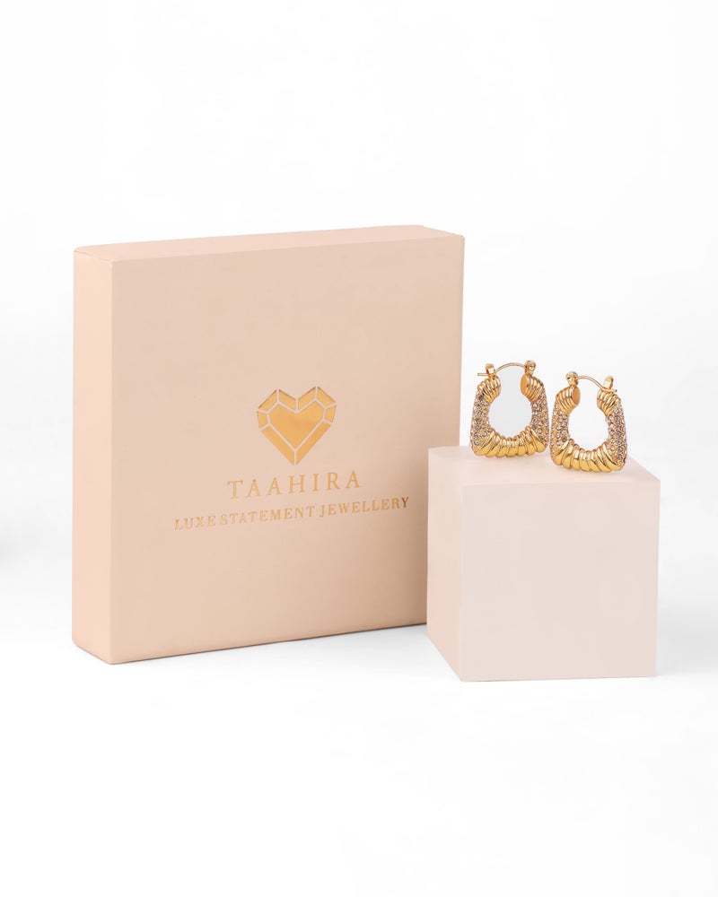 TAAHIRA Chunky Square Shape Zircon Hoop Earrings - Image 3